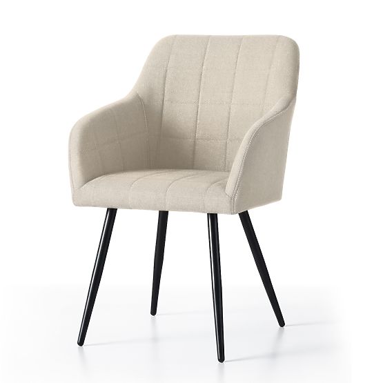 4x Gepolsterter Stuhl mit quadratischer Steppung Beige LUXANO Schwarze Beine Stoff Lumos