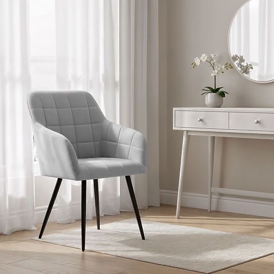 4x Gepolsterter Stuhl mit quadratischer Steppung Grau LUXANO Schwarze Beine