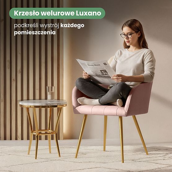 4x Gepolsterter Stuhl mit quadratischer Steppung Puderrosa LUXANO Goldene Beine