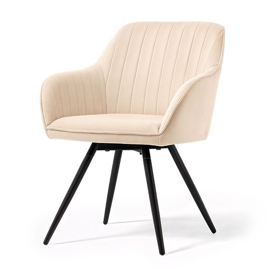 4x Samt-Drehstuhl mit Steppung Beige TURNO Schwarze Beine