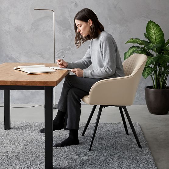 4x Samt-Drehstuhl mit Steppung Beige TURNO Schwarze Beine