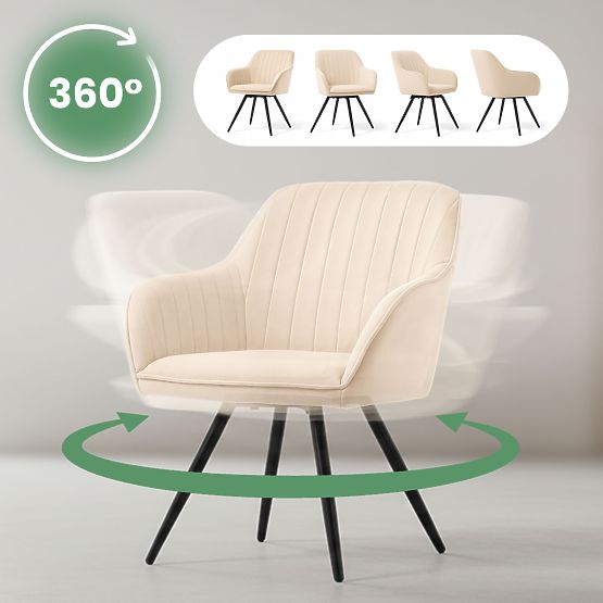 4x Samt-Drehstuhl mit Steppung Beige TURNO Schwarze Beine