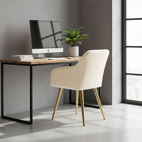 4x Samtgepolsterter Stuhl mit Steppung Creme FLORENCE Goldene Beine