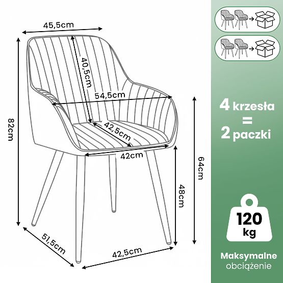 4x Samtgepolsterter Stuhl mit Steppung Creme FLORENCE Goldene Beine