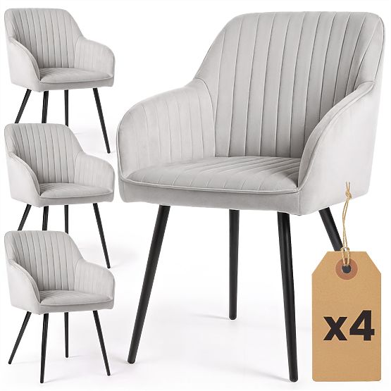 4x Samtgepolsterter Stuhl mit Steppung Grau FLORENCE Schwarze Beine