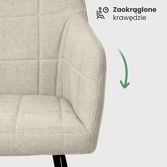 6x Gepolsterter Stuhl mit quadratischer Steppung Beige LUXANO Schwarze Beine Stoff Lumos