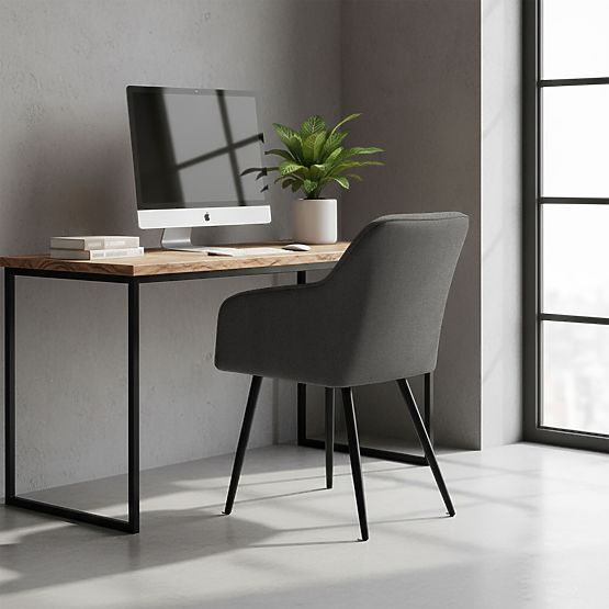 6x Gepolsterter Stuhl mit quadratischer Steppung Dunkelgrau LUXANO Schwarze Beine Stoff Lumos