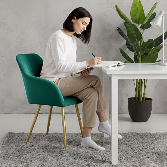 6x Gepolsterter Stuhl mit quadratischer Steppung Smaragdgrün LUXANO Goldene Beine