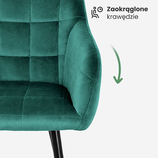 6x Polsterstuhl mit quadratischer Steppung Flaschengrün LUXANO Schwarze Beine