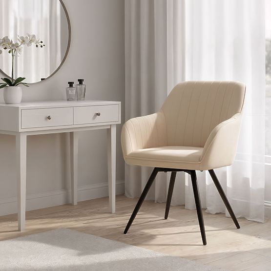 6x Samt-Drehstuhl mit Steppung Beige TURNO Schwarze Beine