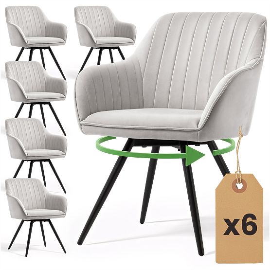 6x Samt-Drehstuhl mit Steppung Grau TURNO Schwarze Beine