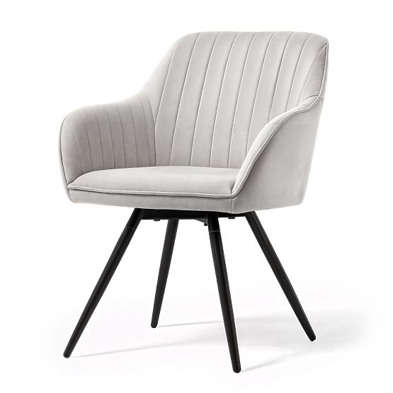 6x Samt-Drehstuhl mit Steppung Grau TURNO Schwarze Beine