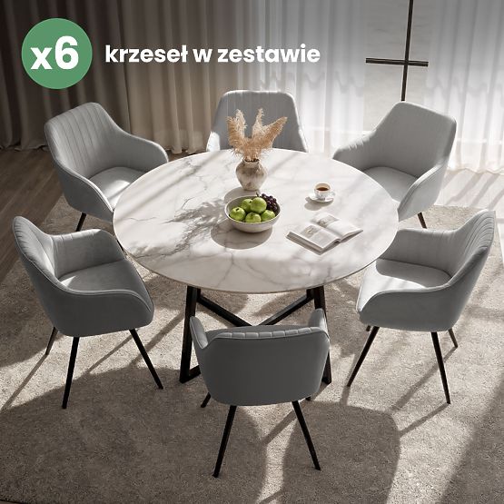 6x Samt-Drehstuhl mit Steppung Grau TURNO Schwarze Beine