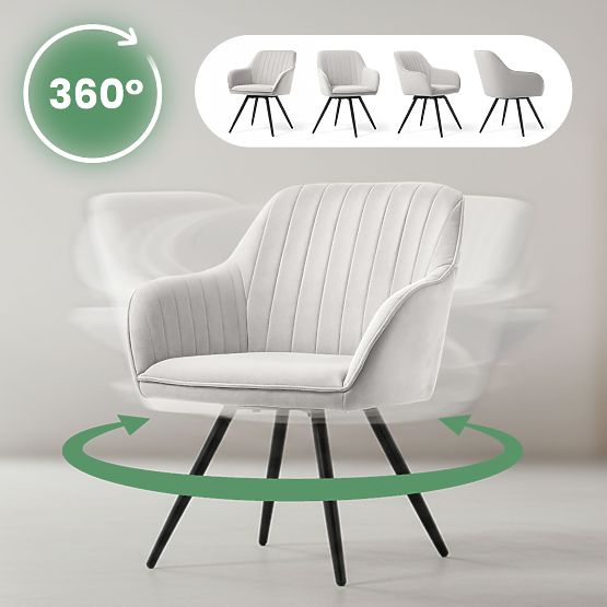 6x Samt-Drehstuhl mit Steppung Grau TURNO Schwarze Beine