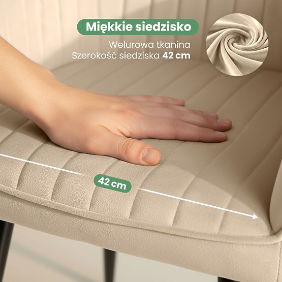 6x Samtgepolsterter Stuhl mit Steppung Beige FLORENCE Schwarze Beine