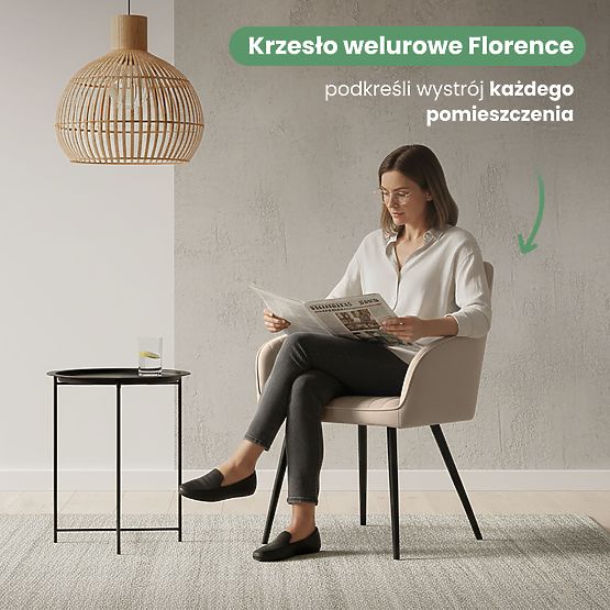 6x Samtgepolsterter Stuhl mit Steppung Beige FLORENCE Schwarze Beine