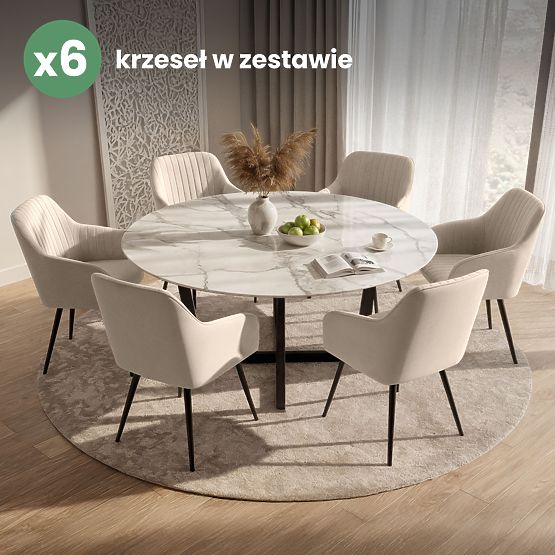 6x Samtgepolsterter Stuhl mit Steppung Beige FLORENCE Schwarze Beine