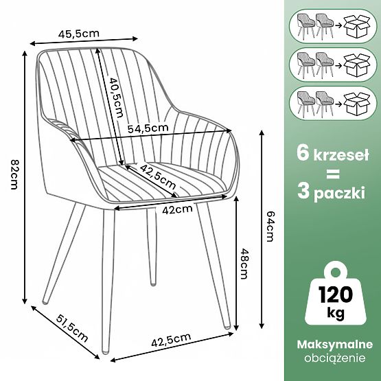 6x Samtgepolsterter Stuhl mit Steppung Creme FLORENCE Goldene Beine
