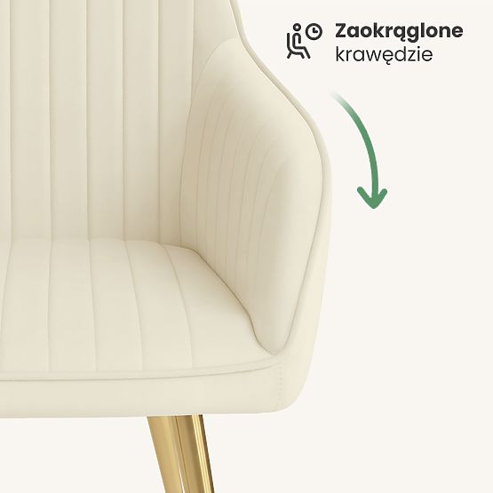 6x Samtgepolsterter Stuhl mit Steppung Creme FLORENCE Goldene Beine