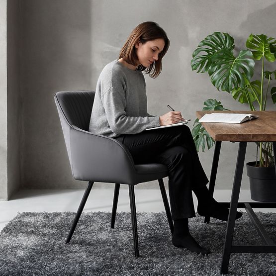 6x Samtgepolsterter Stuhl mit Steppung Dunkelgrau FLORENCE Schwarze Beine