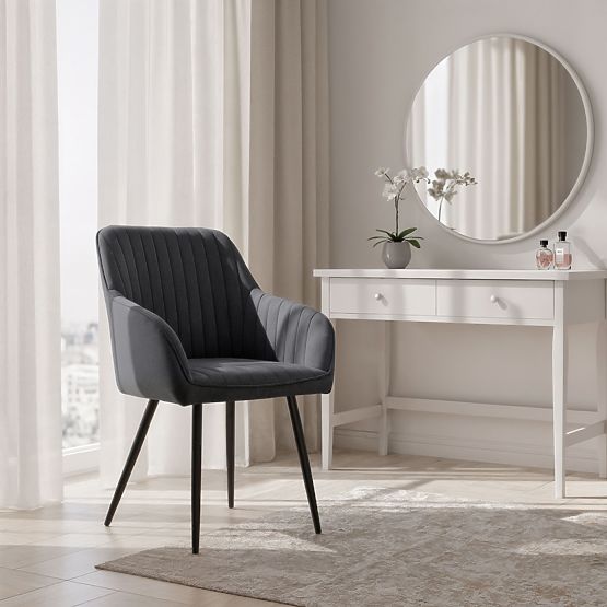 6x Samtgepolsterter Stuhl mit Steppung Dunkelgrau FLORENCE Schwarze Beine