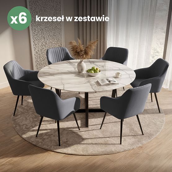 6x Samtgepolsterter Stuhl mit Steppung Dunkelgrau FLORENCE Schwarze Beine