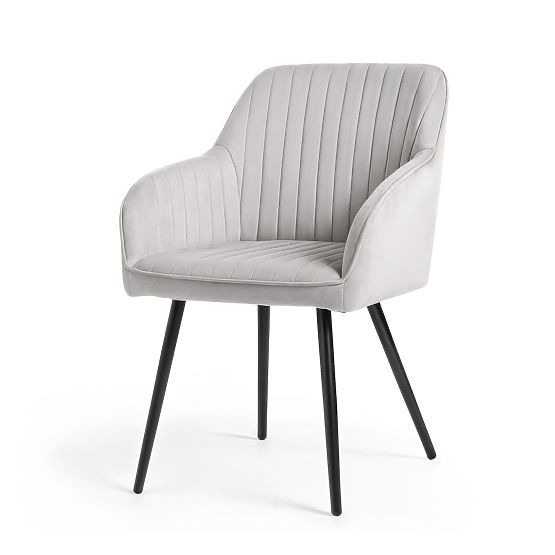 6x Samtgepolsterter Stuhl mit Steppung Grau FLORENCE Schwarze Beine