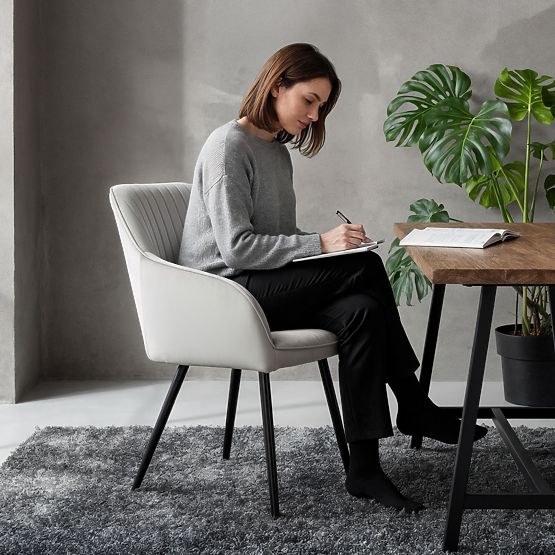 6x Samtgepolsterter Stuhl mit Steppung Grau FLORENCE Schwarze Beine