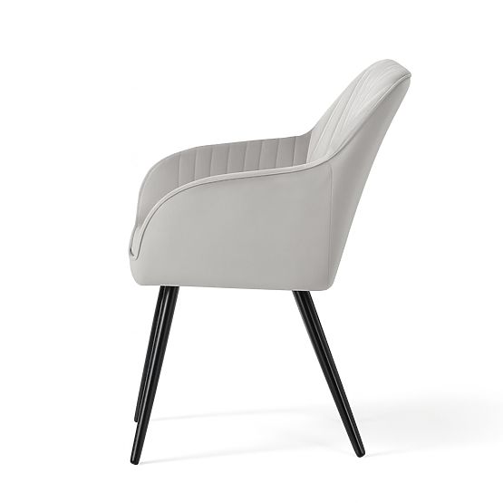 6x Samtgepolsterter Stuhl mit Steppung Grau FLORENCE Schwarze Beine