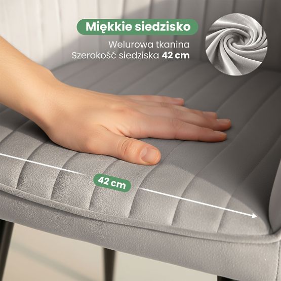 6x Samtgepolsterter Stuhl mit Steppung Grau FLORENCE Schwarze Beine