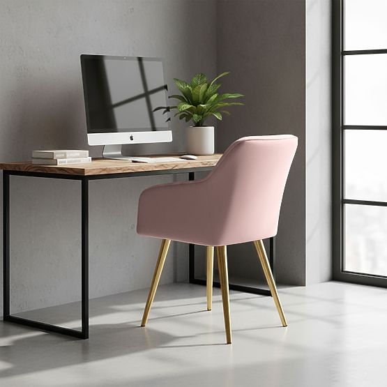 6x Samtgepolsterter Stuhl mit Steppung Puderrosa FLORENCE Goldene Beine