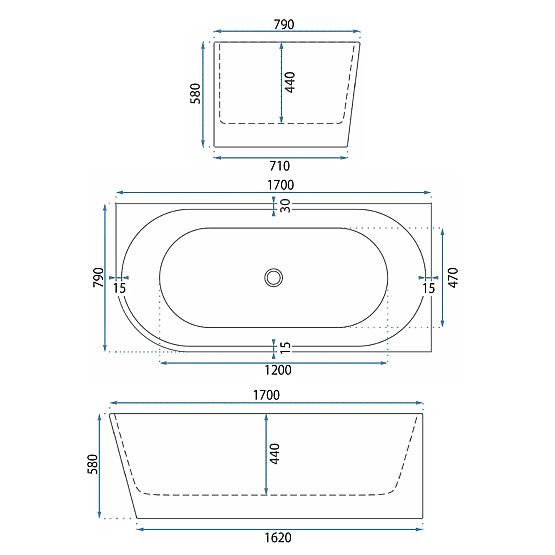 Acryl-Eckbadewanne BELLANTO SLIM 170 Rechts