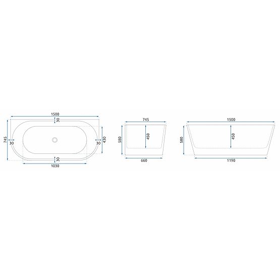 Acryl-Wandbadewanne OLIMPIA 150 cm