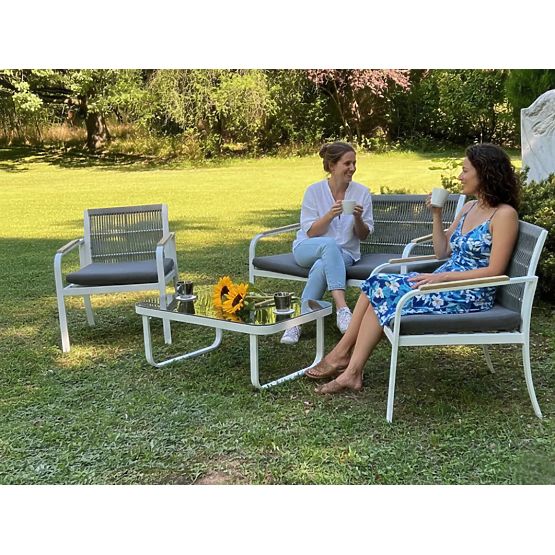 Aluminium-Gartenmöbelset (2 x Sessel, Sofa + Tisch) RARO weiß, grau