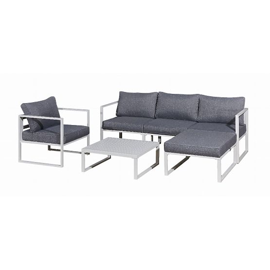 Aluminium-Terrassenmöbel-Set (Sofa 204 cm, Sessel, Hocker + Tisch) MOSTRARE Weiß
