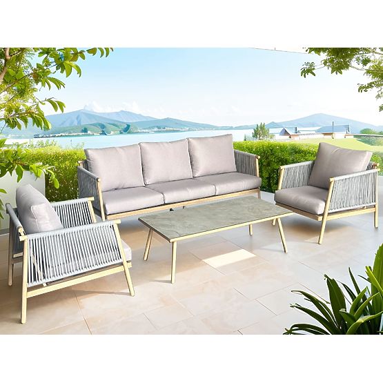 Aluminium-Terrassenmöbelset (Großes Sofa, 2 x Sessel und Tisch) BLANDO hellgrau, Aluminium