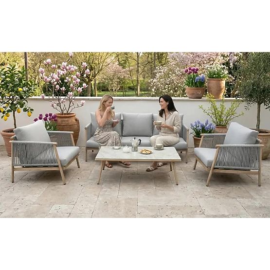 Aluminium-Terrassenmöbelset (Großes Sofa, 2 x Sessel und Tisch) BLANDO hellgrau, Aluminium