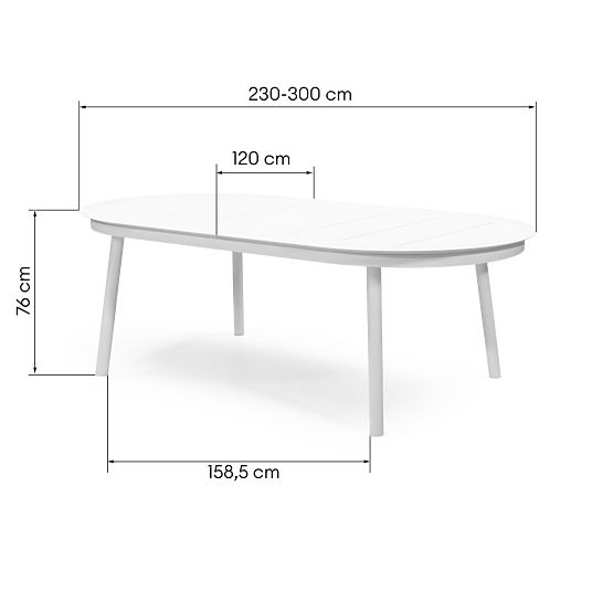 Ausziehbarer Gartentisch Marinelli 230-300 cm, Aluminium, weiß