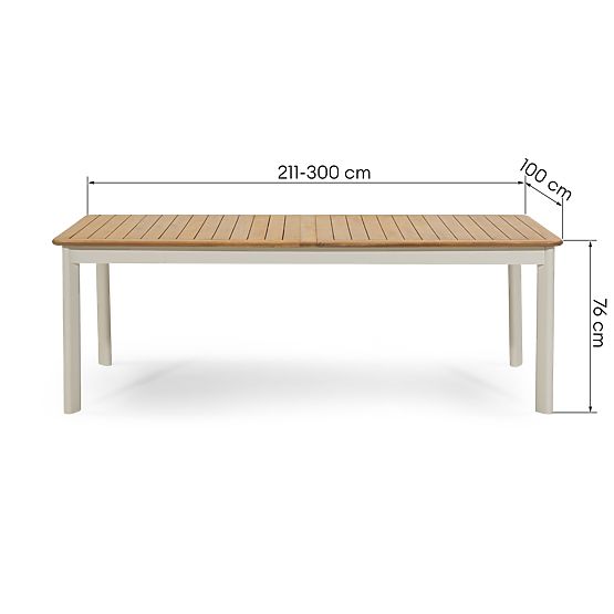 Ausziehbarer Gartentisch Porticato 211-300 cm Akazienholz FSC, Teakoptik, hellbeige