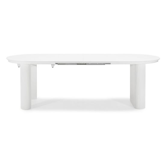 Ausziehbarer Tisch Audrey 160-240 cm, oval, weiß, mit Rillen, abgerundete Formen
