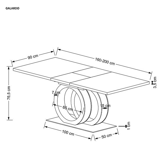 Ausziehbarer Tisch GALARDO, weiß / gold (3p=1ks)