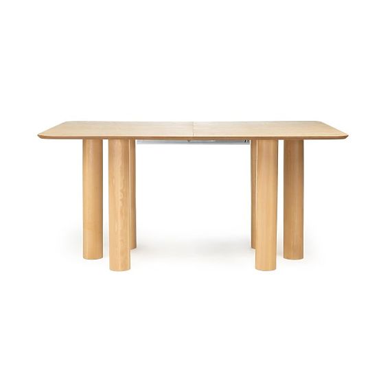 Ausziehbarer Tisch Loa 140-200 cm, Eichenfurnier, natur, Buchenholz, abgerundet