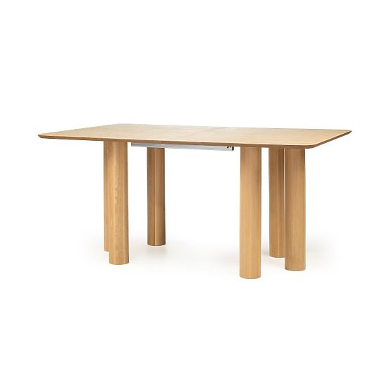 Ausziehbarer Tisch Loa 140-200 cm, Eichenfurnier, natur, Buchenholz, abgerundet