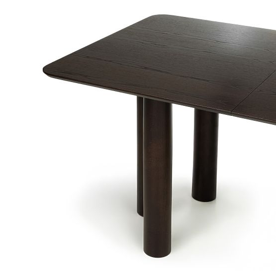 Ausziehbarer Tisch Loa 140-200 cm, Eichenfurnier, Nussbaum, Buchenholz, abgerundet