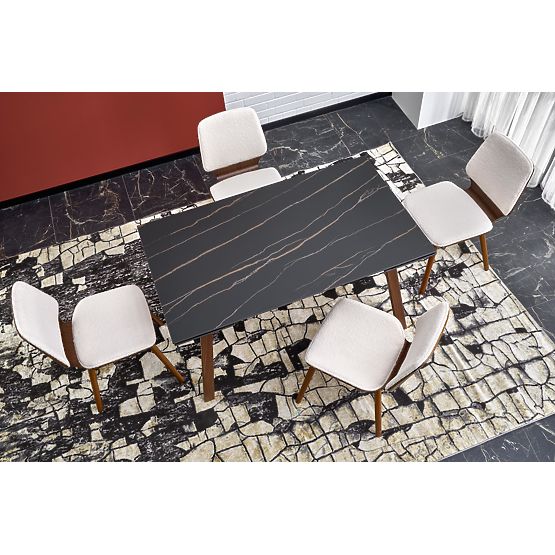 Ausziehbarer Tisch LOZANO, schwarzer Marmor / Walnuss (2p=1Stk)
