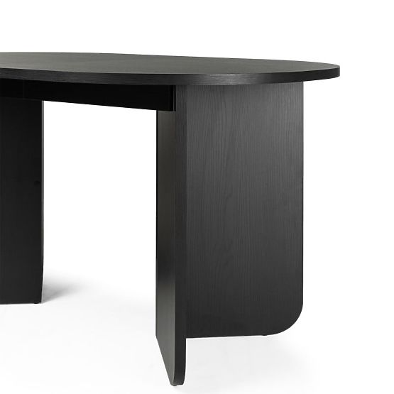 Ausziehbarer Tisch Mou 140-200 cm, schwarz mit Holzstruktur, ovale Platte