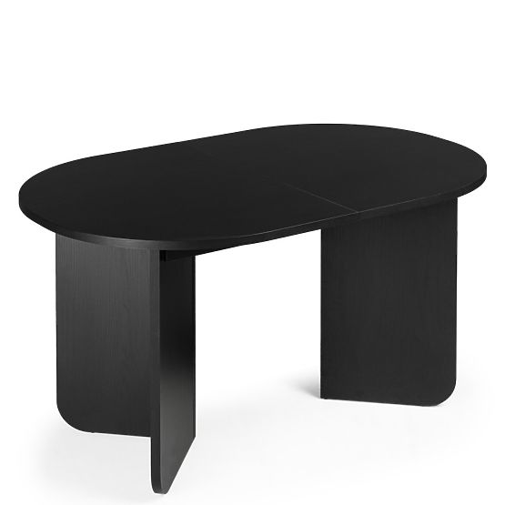 Ausziehbarer Tisch Mou 140-200 cm, schwarz mit Holzstruktur, ovale Platte