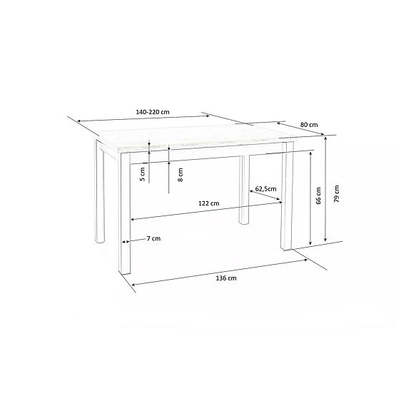 Ausziehbarer Tisch TIAGO 140-220/80 Platte: Eiche Craft, Beine: Schwarz