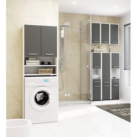 BADEZIMMERREGAL FIN SÄULE 30 2D 140cm WEISS / GRAU