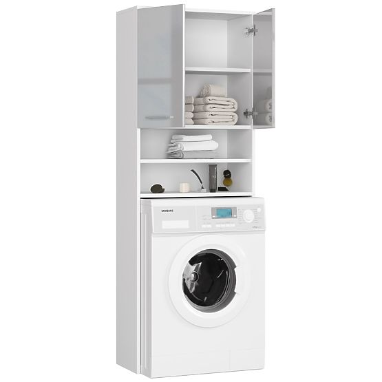 BADEZIMMERREGAL FIN ÜBER DER WASCHMASCHINE WEISS / METALLISCHER GLANZ